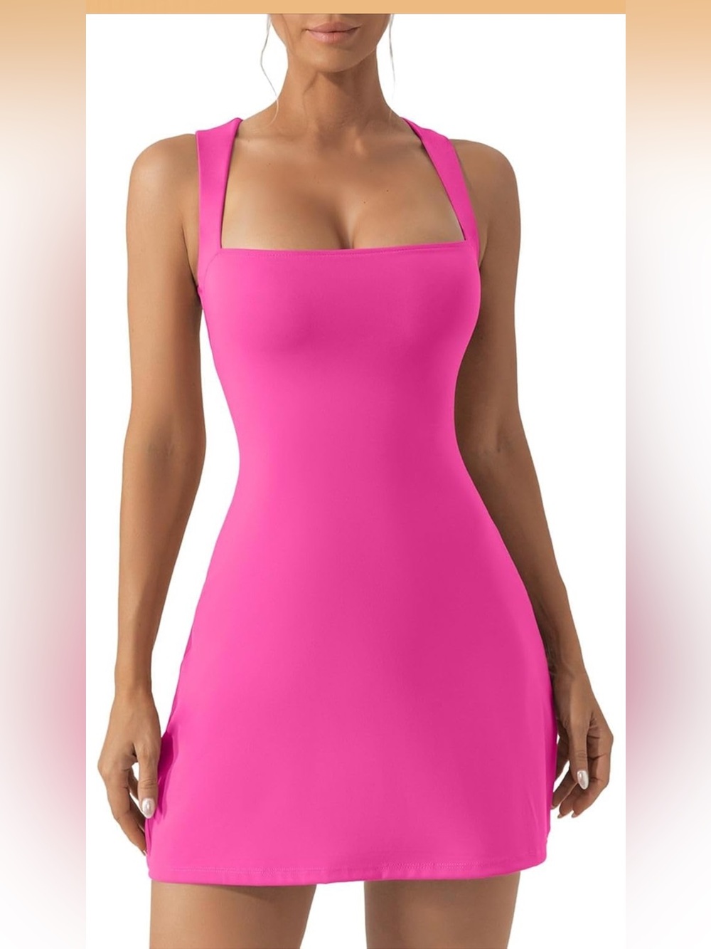 QINSEN Square Neck Bodice Dress Sleeveless Tank dress azalea pink Large NWT